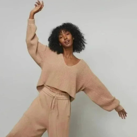 Lunya Cozy Cotton Silk Reversible Ribbed Pullover Sweater In Tranquil Tan XL New - Picture 4 of 16